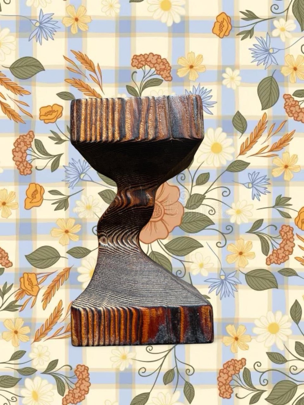 Vintage groovy wavy Wooden candle holder